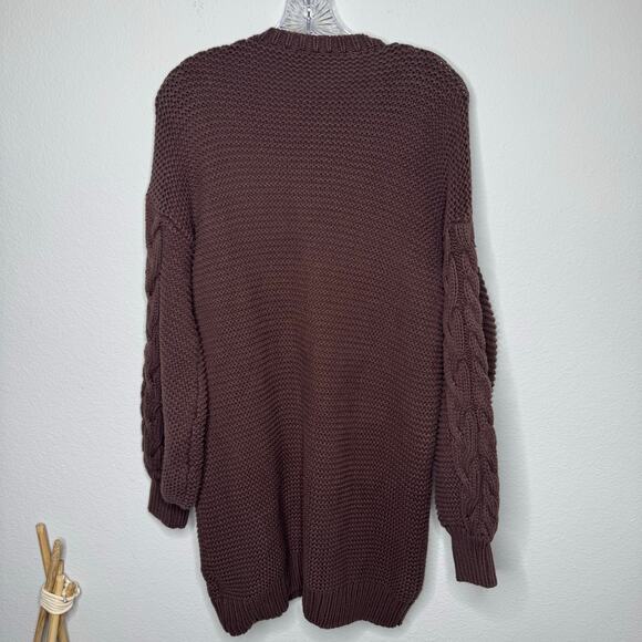 Bardot Cable Knit Sweater Brown Size L Chunky V-Neck Pullover - Picture 6 of 8